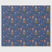 ヴィンテージクリスマスナツクラッカーズブルー ラッピングペーパー (フラット)