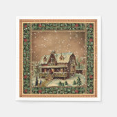 ヴィンテージクリスマスハウスインスノーデコップス紙 スタンダードカクテルナプキン (正面)