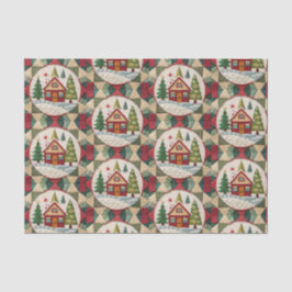 ヴィンテージクリスマスハウスキルトパターンデカップージ 薄葉紙