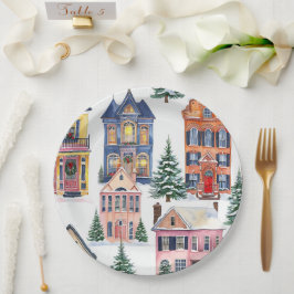 ヴィンテージクリスマスハウス紙プレート ペーパープレート