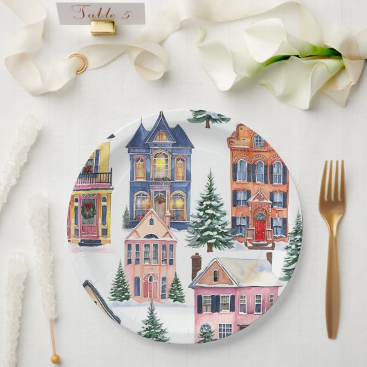 ヴィンテージクリスマスハウス紙プレート ペーパープレート (ウェディング)