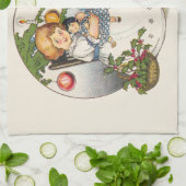 ヴィンテージクリスマスハッピーガール遊ズと人形 キッチンタオル (折り畳み)