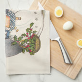 ヴィンテージクリスマスハッピーガール遊ズと人形 キッチンタオル (四つ折り)