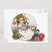 ヴィンテージクリスマスハッピーガール遊ズと人形 シーズンポストカード (正面/裏面)