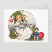 ヴィンテージクリスマスハッピーガール遊ズと人形 シーズンポストカード (正面)