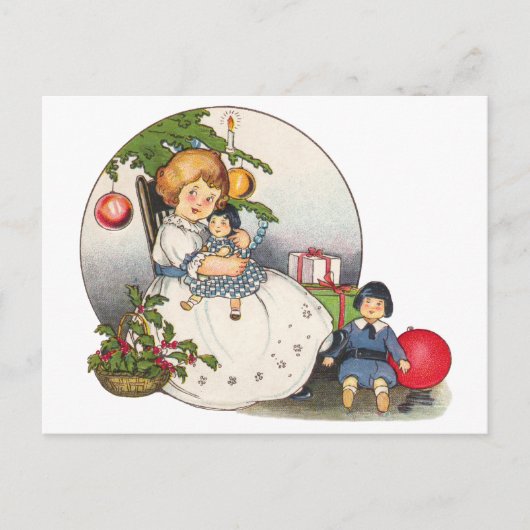 ヴィンテージクリスマスハッピーガール遊ズと人形 シーズンポストカード (正面)