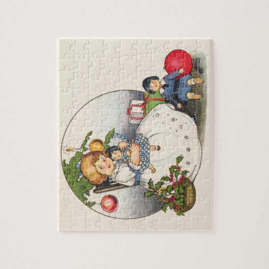 ヴィンテージクリスマスハッピーガール遊ズと人形 ジグソーパズル (縦)