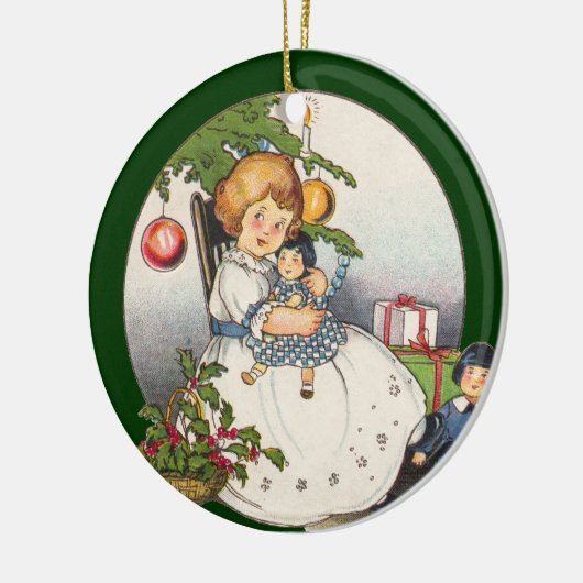 ヴィンテージクリスマスハッピーガール遊ズと人形 セラミックオーナメント (左)