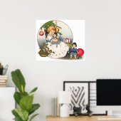 ヴィンテージクリスマスハッピーガール遊ズと人形 ポスター (ホームオフィス)