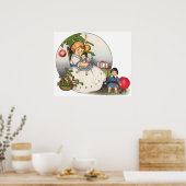 ヴィンテージクリスマスハッピーガール遊ズと人形 ポスター (キッチン)