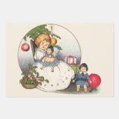 ヴィンテージクリスマスハッピーガール遊ズと人形 ラッピングペーパーシート (正面)
