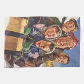 ヴィンテージクリスマスハッピーファミリートボガンスレディング キッチンタオル (横)