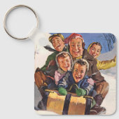 ヴィンテージクリスマスハッピーファミリートボガンスレディング キーホルダー (正面)