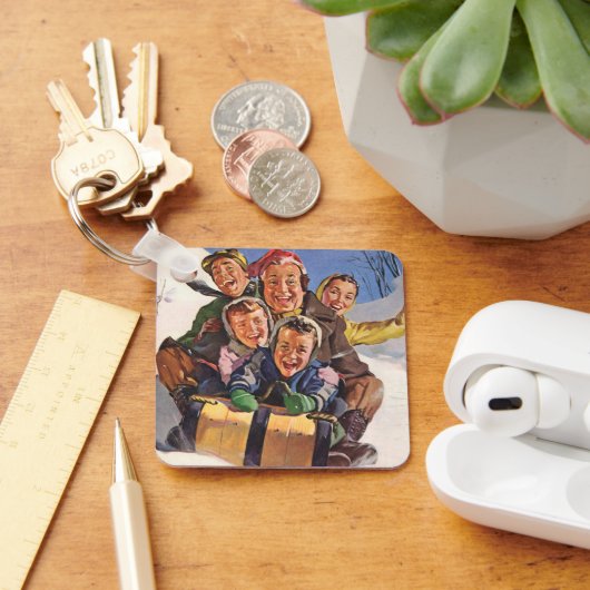 ヴィンテージクリスマスハッピーファミリートボガンスレディング キーホルダー (デスク)