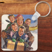 ヴィンテージクリスマスハッピーファミリートボガンスレディング キーホルダー (裏面)