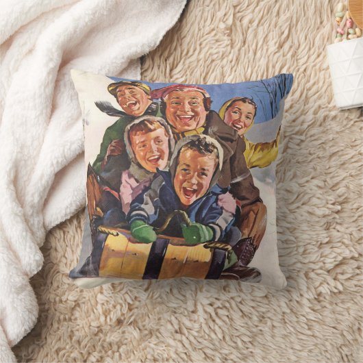 ヴィンテージクリスマスハッピーファミリートボガンスレディング クッション (ブランケット)