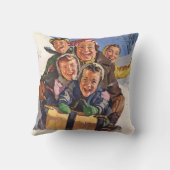 ヴィンテージクリスマスハッピーファミリートボガンスレディング クッション (裏面)