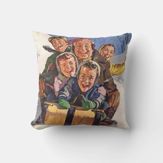 ヴィンテージクリスマスハッピーファミリートボガンスレディング クッション (正面)