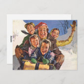 ヴィンテージクリスマスハッピーファミリートボガンスレディング シーズンカード (正面/裏面)