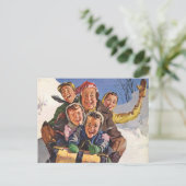 ヴィンテージクリスマスハッピーファミリートボガンスレディング シーズンポストカード (スタンド正面)