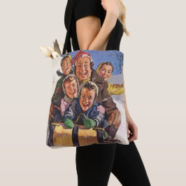 ヴィンテージクリスマスハッピーファミリートボガンスレディング トートバッグ