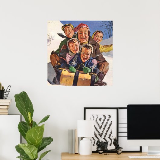 ヴィンテージクリスマスハッピーファミリートボガンスレディング ポスター (ホームオフィス)