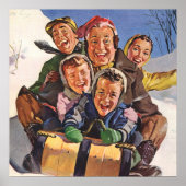 ヴィンテージクリスマスハッピーファミリートボガンスレディング ポスター (正面)