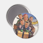 ヴィンテージクリスマスハッピーファミリートボガンスレディング マグネット (正面/裏面)