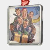 ヴィンテージクリスマスハッピーファミリートボガンスレディング メタルオーナメント (左)