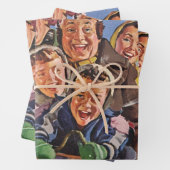 ヴィンテージクリスマスハッピーファミリートボガンスレディング ラッピングペーパーシート (インサイチュ)