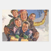 ヴィンテージクリスマスハッピーファミリートボガンスレディング ラッピングペーパーシート (正面)