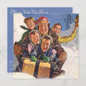 ヴィンテージクリスマスハッピーファミリートボガンスレディング 招待状 (正面/裏面)