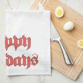 ヴィンテージクリスマスハッピーホリデーズ文字赤い文字 キッチンタオル (四つ折り)