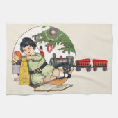 ヴィンテージクリスマスハッピーボーイ遊ズのおもちゃつき キッチンタオル (横)