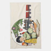 ヴィンテージクリスマスハッピーボーイ遊ズのおもちゃつき キッチンタオル (縦)