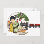 ヴィンテージクリスマスハッピーボーイ遊ズのおもちゃつき シーズンポストカード (正面/裏面)