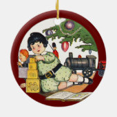 ヴィンテージクリスマスハッピーボーイ遊ズのおもちゃつき セラミックオーナメント (裏面)