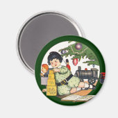 ヴィンテージクリスマスハッピーボーイ遊ズのおもちゃつき マグネット (正面/裏面)