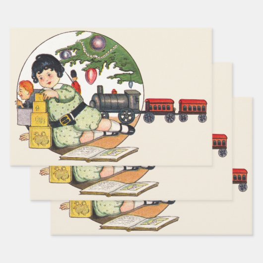 ヴィンテージクリスマスハッピーボーイ遊ズのおもちゃつき ラッピングペーパーシート (セット)