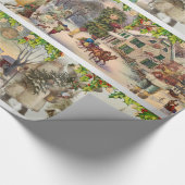 ヴィンテージクリスマスハヌッカホリデーウィンターシーン ラッピングペーパー (角)