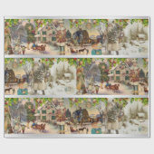 ヴィンテージクリスマスハヌッカホリデーウィンターシーン ラッピングペーパー (フラット)