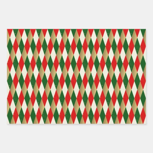 ヴィンテージクリスマスハーレクインダイヤモンド ラッピングペーパーシート (正面)