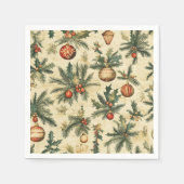ヴィンテージクリスマスバウブルとベリーのデコップページ スタンダードカクテルナプキン (正面)