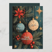 ヴィンテージクリスマスバウブルズフラットホリデーカード シーズンカード (正面/裏面)