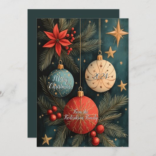 ヴィンテージクリスマスバウブルズフラットホリデーカード シーズンカード (正面/裏面)