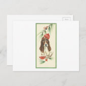 ヴィンテージクリスマスバセットハウンドカード シーズンポストカード (正面/裏面)