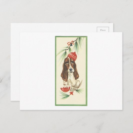 ヴィンテージクリスマスバセットハウンドカード シーズンポストカード (正面/裏面)