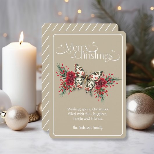 ヴィンテージクリスマスバタフライポインセチア シーズンカード