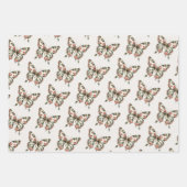 ヴィンテージクリスマスバタフライレッドと金ゴールド ラッピングペーパーシート (正面2)