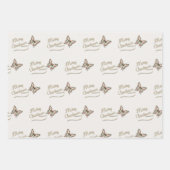 ヴィンテージクリスマスバタフライレッドと金ゴールド ラッピングペーパーシート (正面)